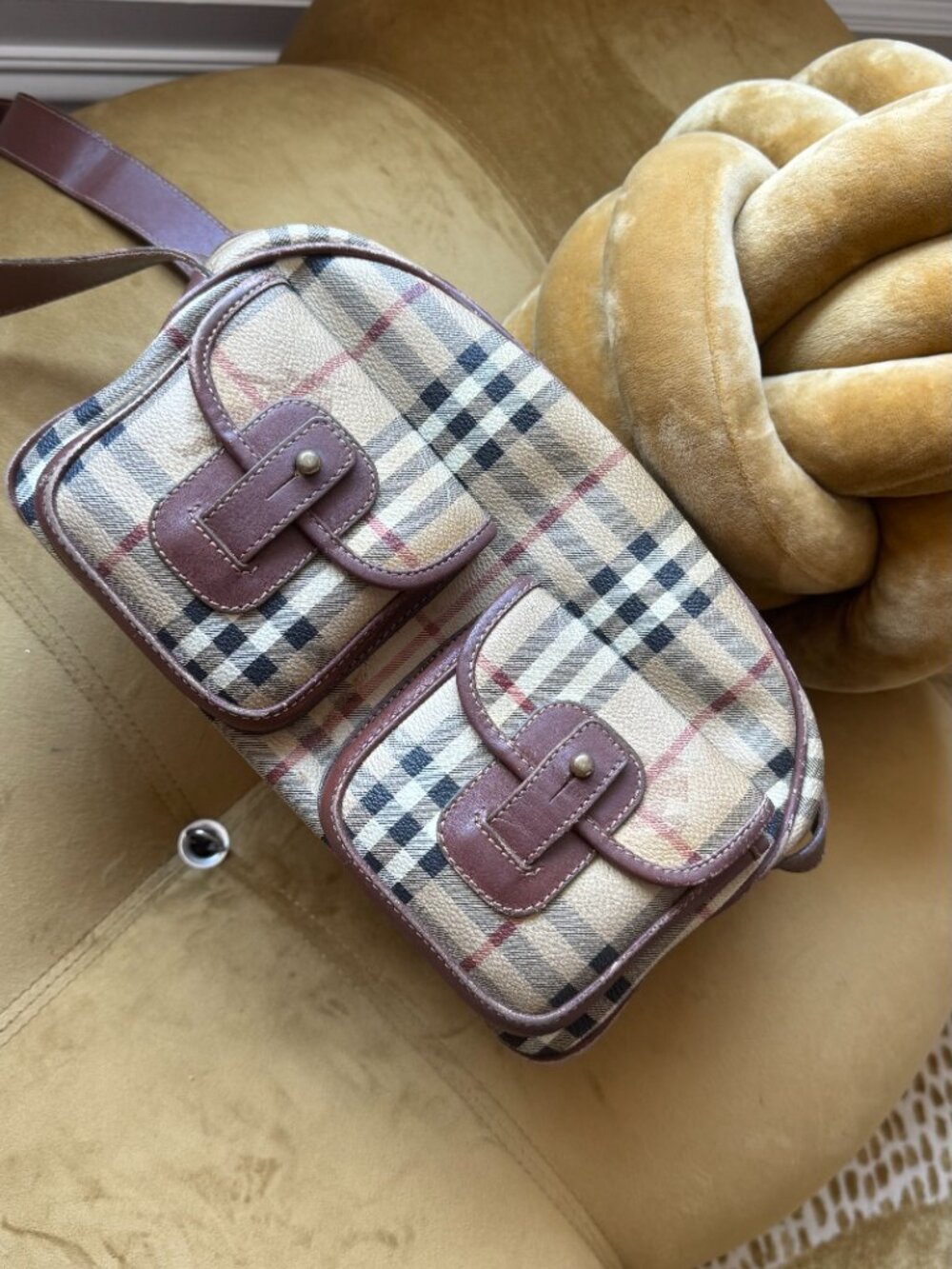 vintage Burberry Nova Check crossbody bag brown leather w/ dustubag